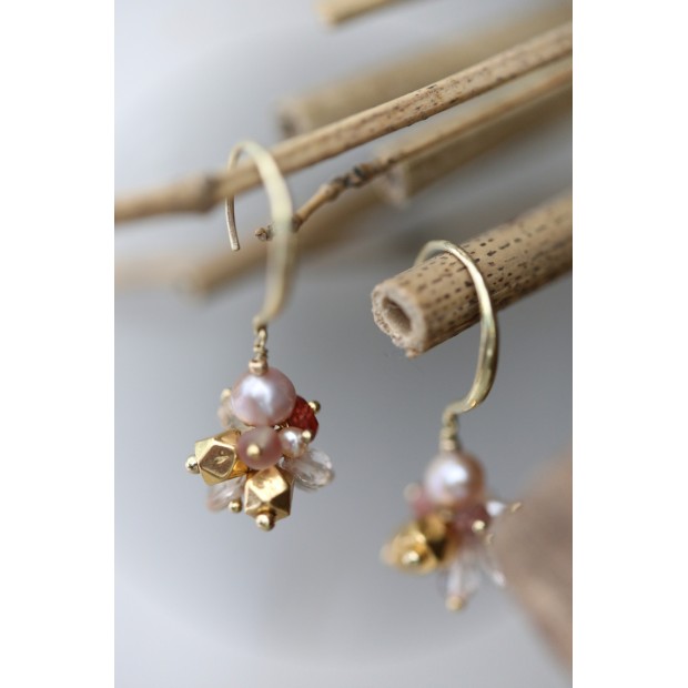 5 Octobre sidabro auskarai su perlais,andalūzitu, opalu, rožiniu ir baltuoju topazu, citrinu